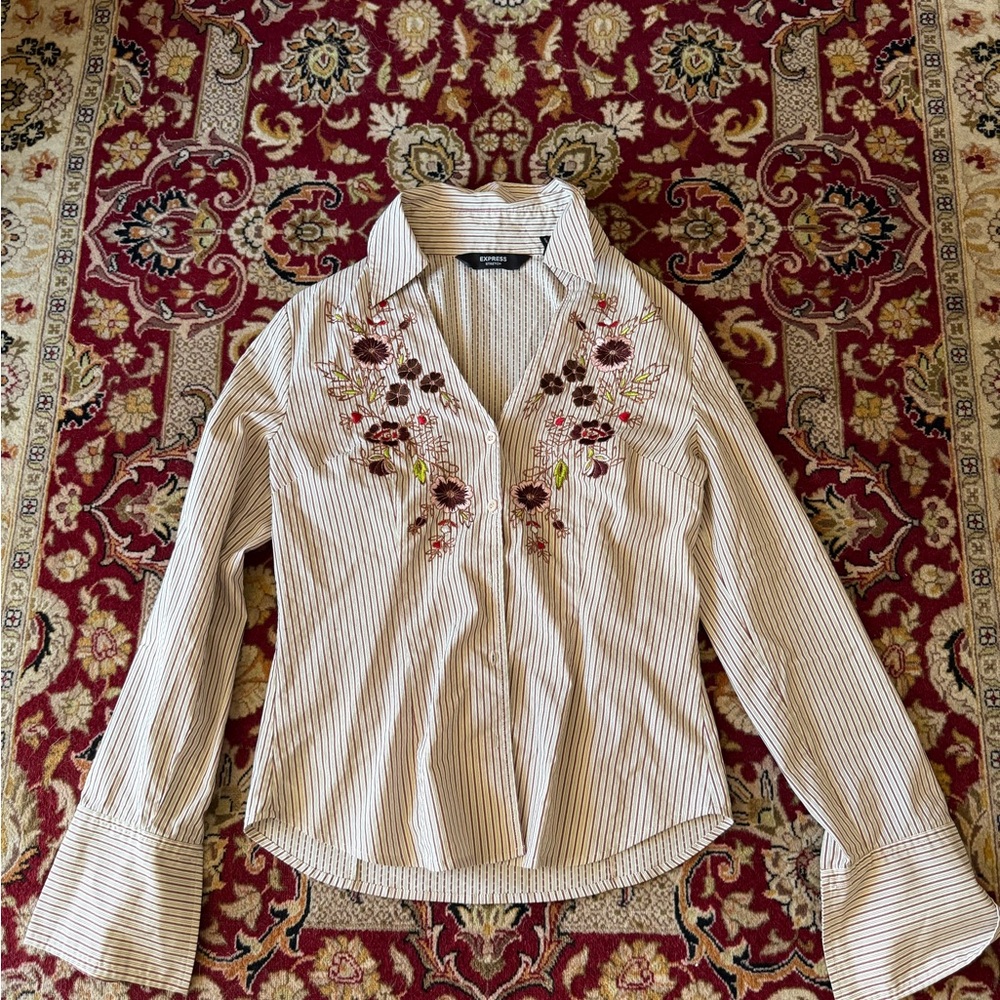 Striped Floral Embroidered Women's Top